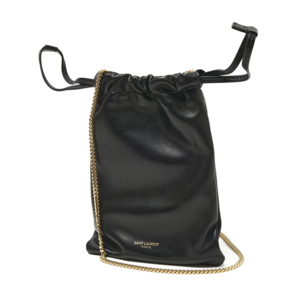 640714 1el0j 100001 Saint Laurent Drawstring Pouch Shoulder Bag Leather Black