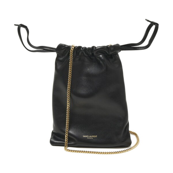 640714 1el0j 100002 Saint Laurent Drawstring Pouch Shoulder Bag Leather Black