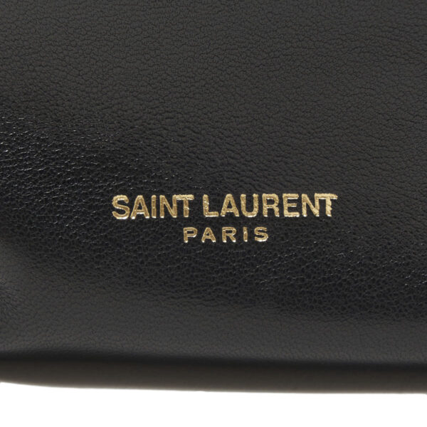 640714 1el0j 100007 Saint Laurent Drawstring Pouch Shoulder Bag Leather Black