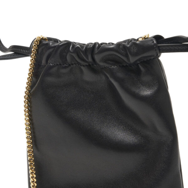 640714 1el0j 100008 Saint Laurent Drawstring Pouch Shoulder Bag Leather Black