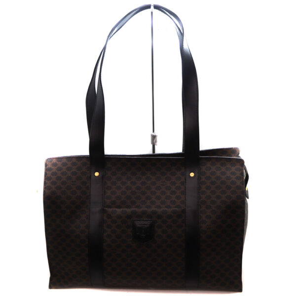 654 1 Celine Macadam Leather Tote Bag Brown Black