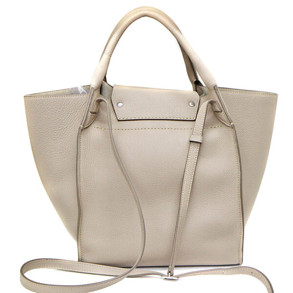 6969 2 Celine Big Small 2WAY Leather Bag Beige