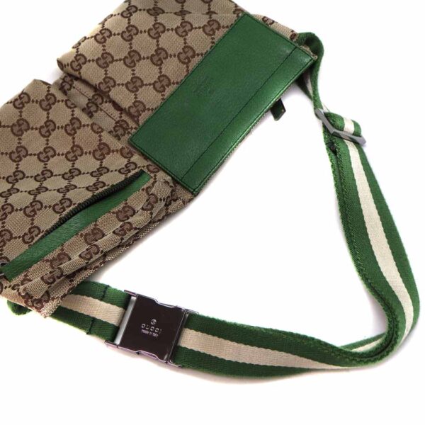 7230 10 Gucci Body Bag GG Canvas Leather Beige Green