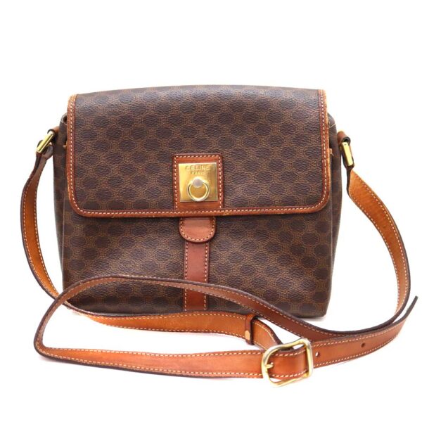 7514 1 Celine Macadam Line Leather Shoulder Bag Brown