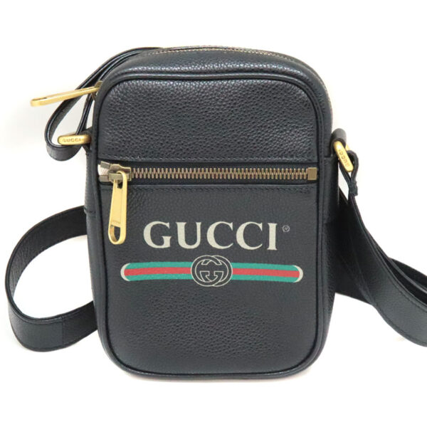 7583 1 Gucci Webbing Line Shoulder Bag Leather Black