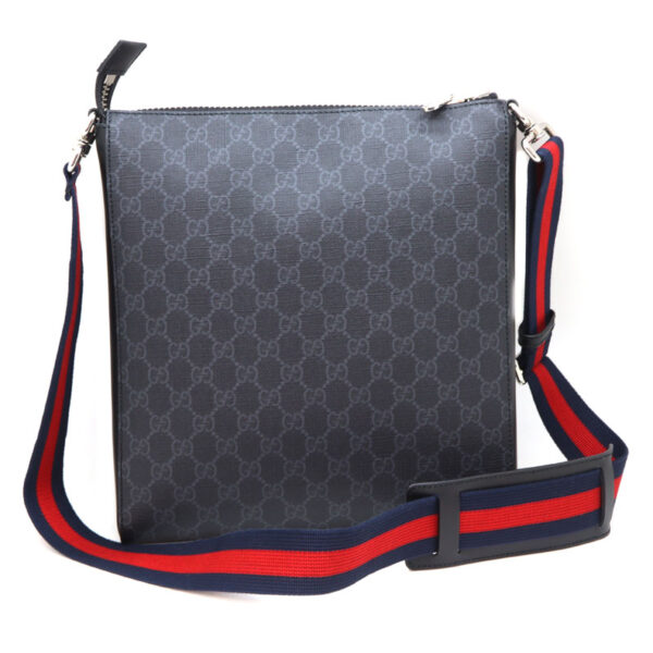 7606 2 Gucci GG Supreme Canvas Messenger Bag Leather Black