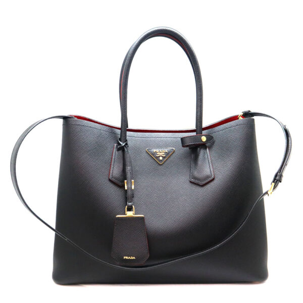 7677 1 Prada Double Double Bag Large 2WAY Black Leather