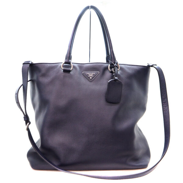 7678 1 Prada Vitello Dino Leather Tote Bag 2WAY Navy