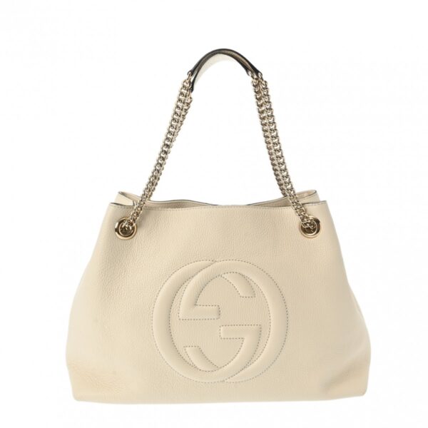 800000125331000 1 Gucci Soho Chain Leather Tote Bag Cream