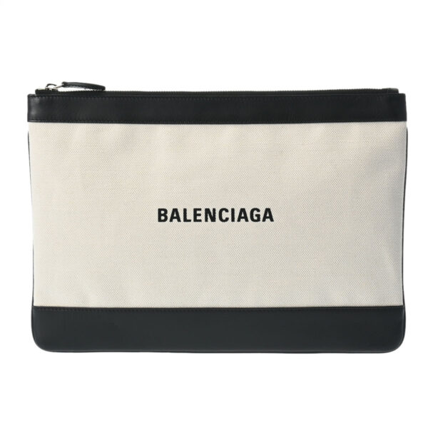 800000125403000 1 Balenciaga Navy Clip M Leather Clutch Bag Natural