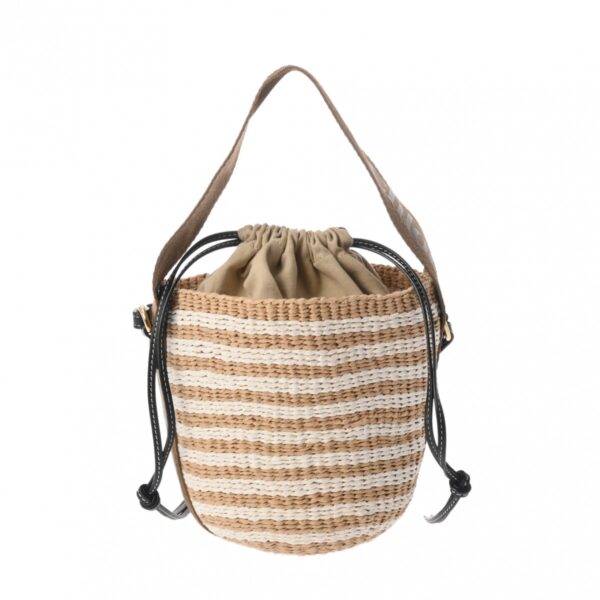 800000126122000 1 Chloe Woody Small Bucket Nylon Raffia Beige