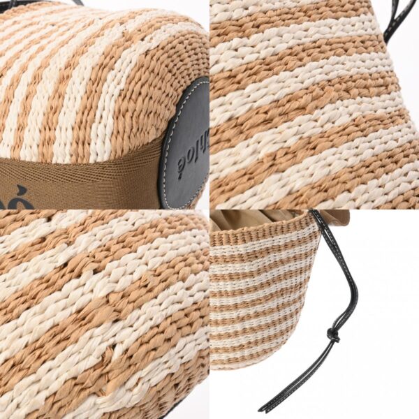 800000126122000 10 c Chloe Woody Small Bucket Nylon Raffia Beige