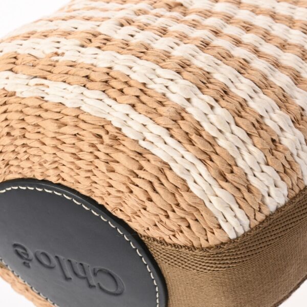 800000126122000 9 Chloe Woody Small Bucket Nylon Raffia Beige