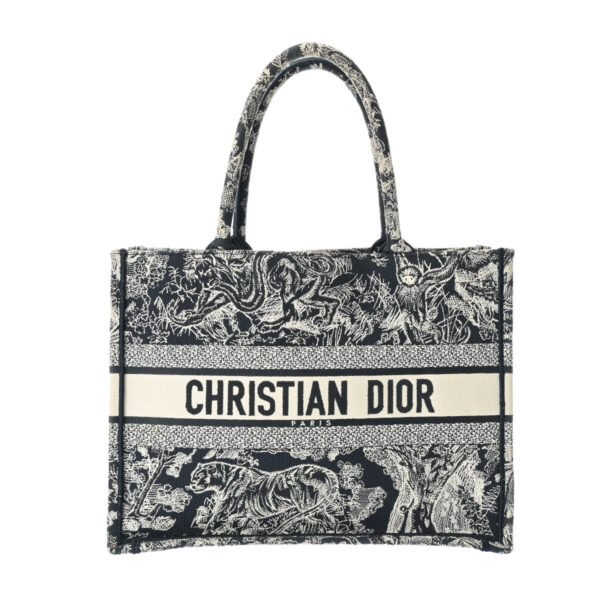 800000126210000 1 Christian Dior Book Tote Medium Jacquard Handbag Navy Beige