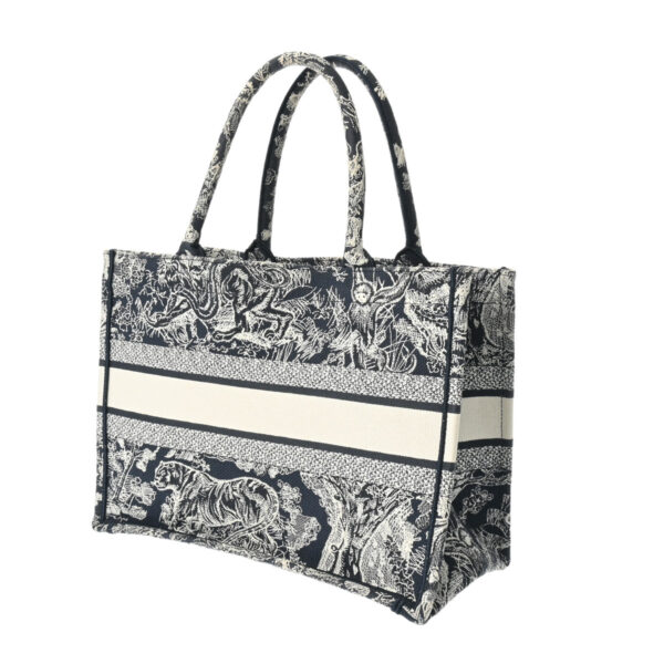 800000126210000 2 Christian Dior Book Tote Medium Jacquard Handbag Navy Beige