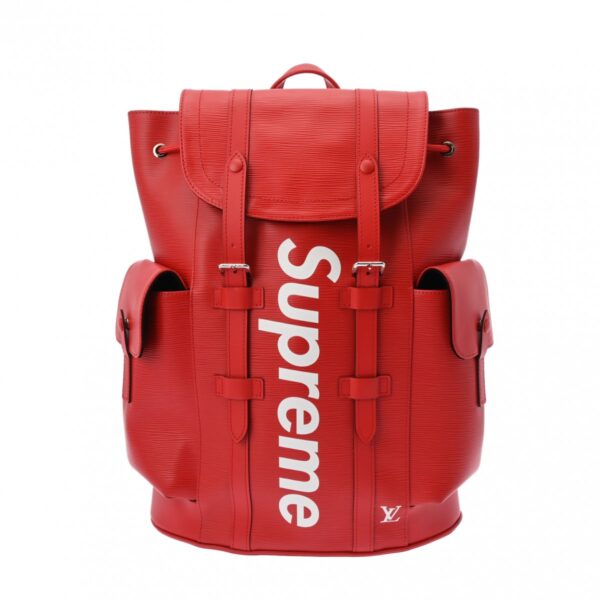 800000126236000 1 Louis Vuitton Christopher PM Supreme Collaboration Epi Leather Backpack Daypack Red