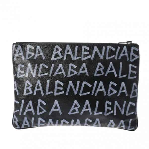 800000126466000 1 Balenciaga Carry Clip M Graffiti Calf Clutch Bag Black