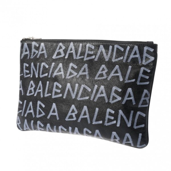 800000126466000 2 Balenciaga Carry Clip M Graffiti Calf Clutch Bag Black