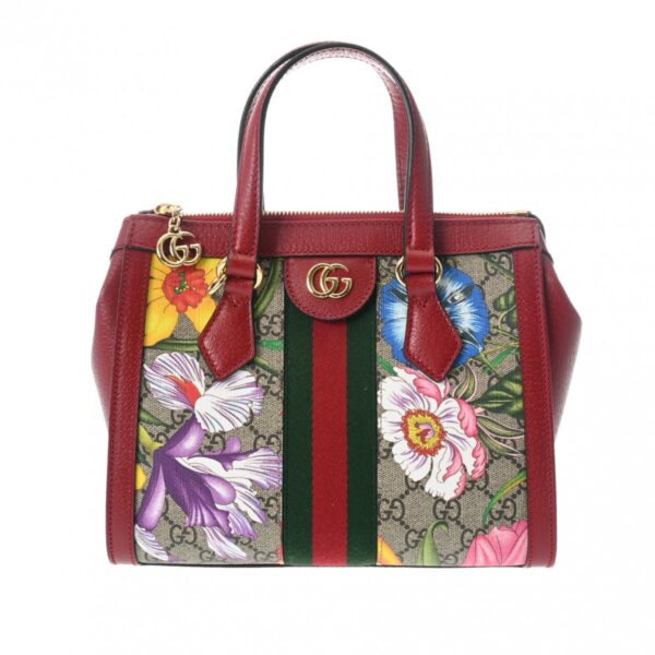 800000126507000 1 Gucci Ophidia GG Small Flora Leather Handbag Beige Multicolor