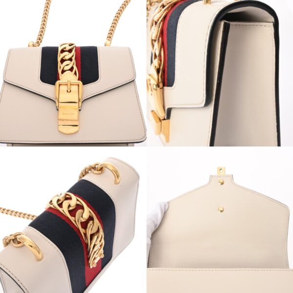 800000127343000 10 c Gucci Sylvie Mini Leather Chain Shoulder Bag White