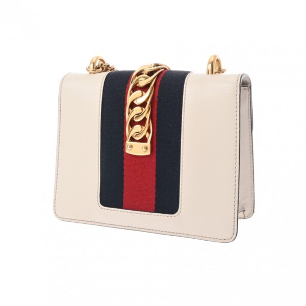 800000127343000 2 Gucci Sylvie Mini Leather Chain Shoulder Bag White