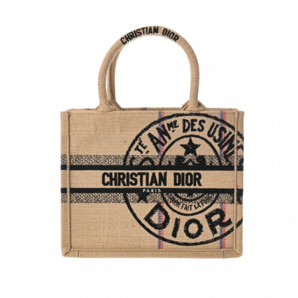 800000127593000 1 Christian Dior Book Tote Small Oblique Jute Handbag Beige Black