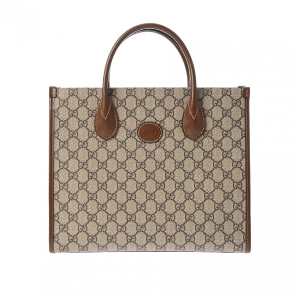 800000127612000 1 Gucci GG Supreme Small Leather Tote Bag Beige Brown