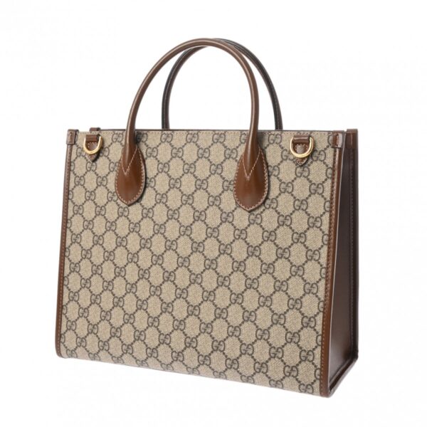 800000127612000 2 Gucci GG Supreme Small Leather Tote Bag Beige Brown