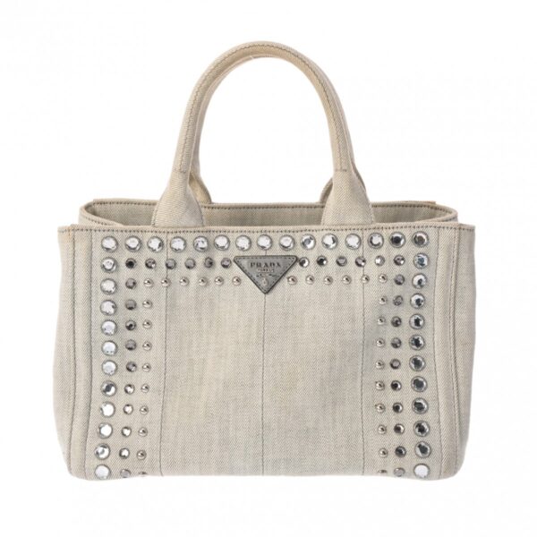 800000127668000 1 Prada Canapa Mini Rhinestone Denim Handbag White