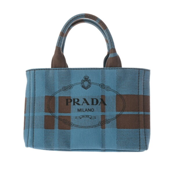 800000128073000 1 Prada Canapa Mini 2WAY Denim Jacquard Handbag Blue Brown