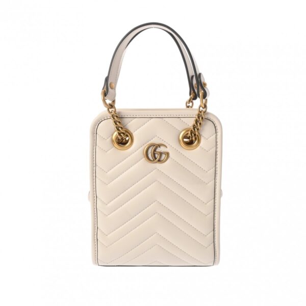 800000128171000 1 Gucci GG Marmont 2WAY Leather Handbag White