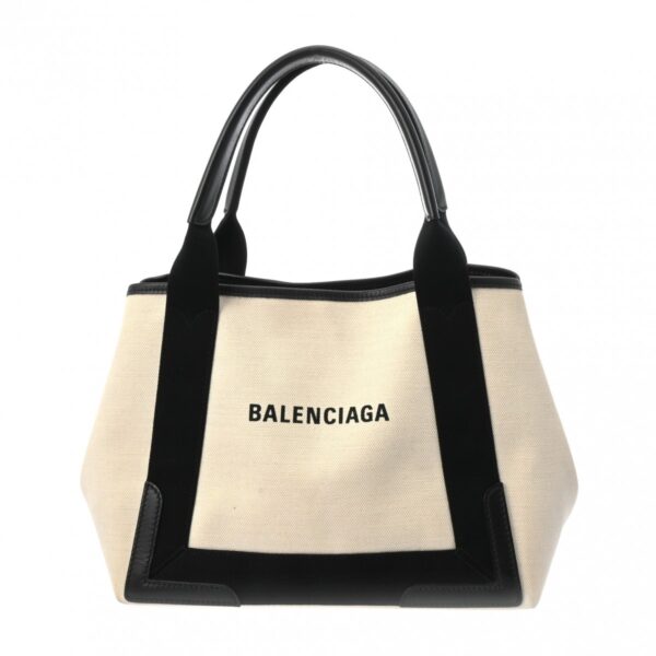 800000128202000 1 Balenciaga Navy Cabas S Leather Handbag White Black