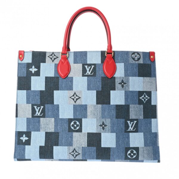 800000128297000 1 Louis Vuitton On the Go GM 2WAY Denim Leather Tote Bag Blue