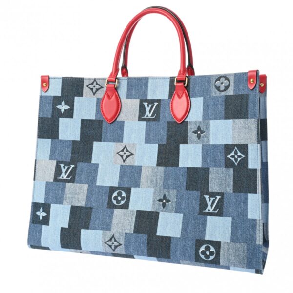 800000128297000 2 Louis Vuitton On the Go GM 2WAY Denim Leather Tote Bag Blue