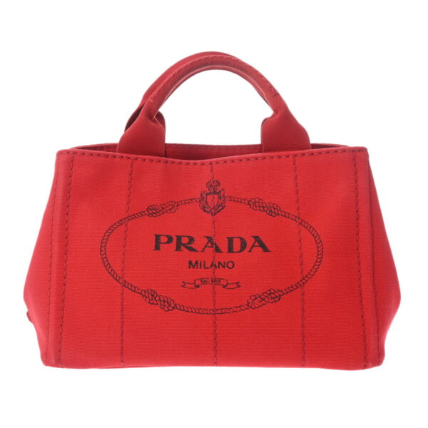 800000128713000 1 Prada Canapa Mini Tote Denim Handbag Red