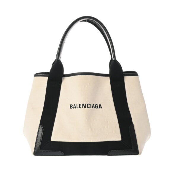 800000129059000 1 Balenciaga Navy Cabas Leather Handbag Beige Black