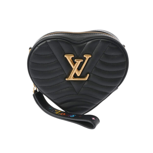 802000157586000 1 Louis Vuitton Wave Heart Leather Shoulder Bag Black