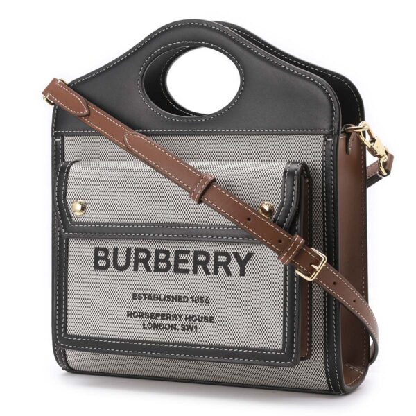 8039363 black tan01 Burberry Mini Pocket Bag Tote Black