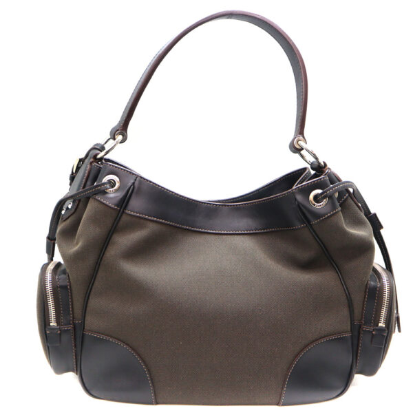 8053 2 Prada Shoulder Bag Leather Canvas Brown