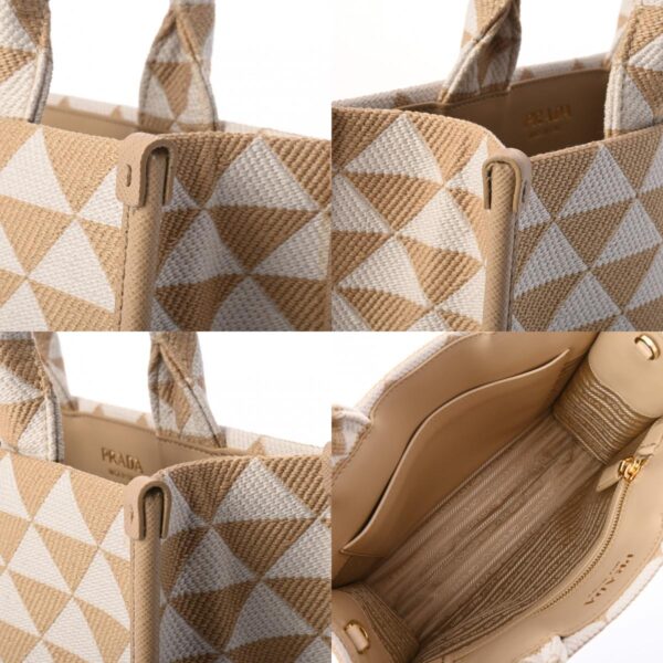 806000639982000 10 c Prada Triangle Jacquard 2WAY Jacquard Tote Bag Beige