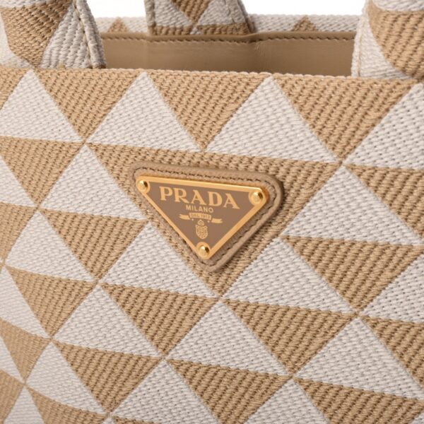 806000639982000 9 Prada Triangle Jacquard 2WAY Jacquard Tote Bag Beige