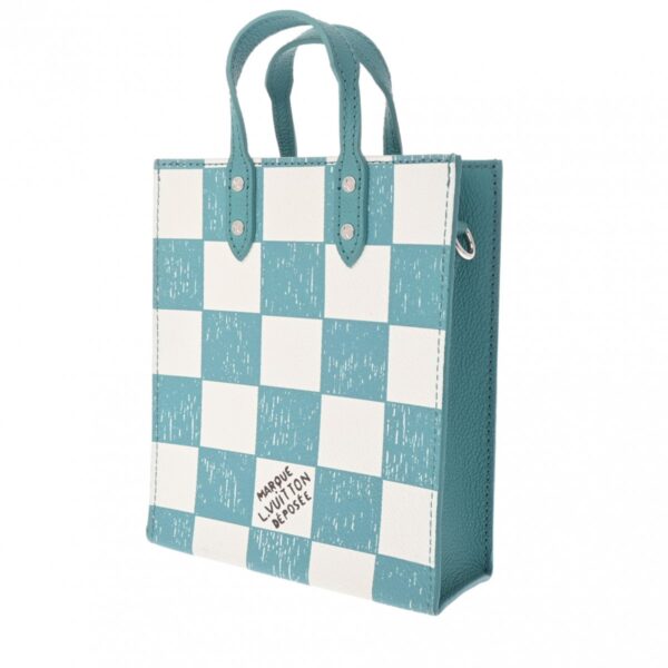 806000640187000 2 Louis Vuitton Sac Plat XS Damier Checkerboard Leather Blue White