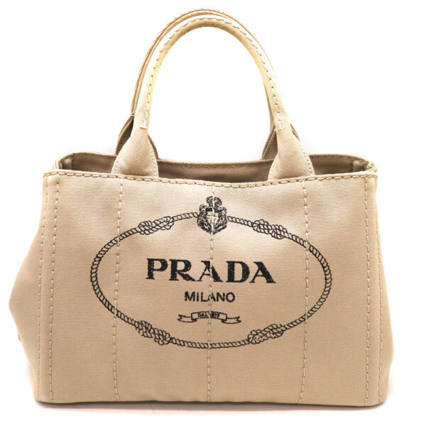 8117 1 Prada Kanapa Tote 2WAY Bag Handbag Shoulder Canvas Brown Beige