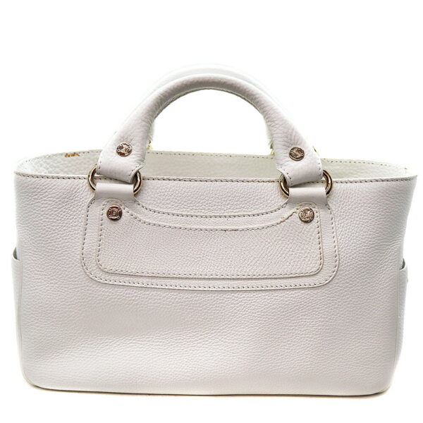 8187 2 Celine Boogie Leather Handbag White