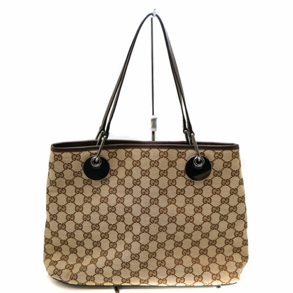 8472 1 Gucci GG Canvas Tote Bag Canvas Leather Beige Brown