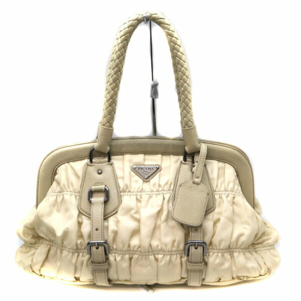 8723 1 Prada Handbag Nylon Leather Cream