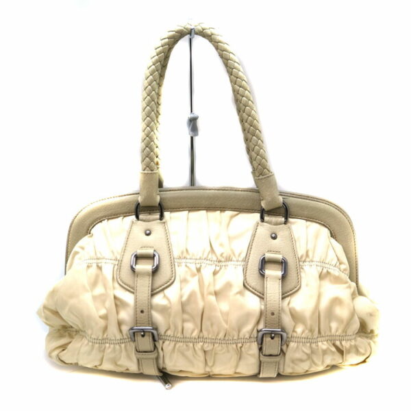 8723 2 Prada Handbag Nylon Leather Cream