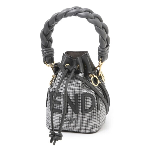 8bs010 almy01 Fendi Mini Mon Tresor Leather Bucket Bag Gray