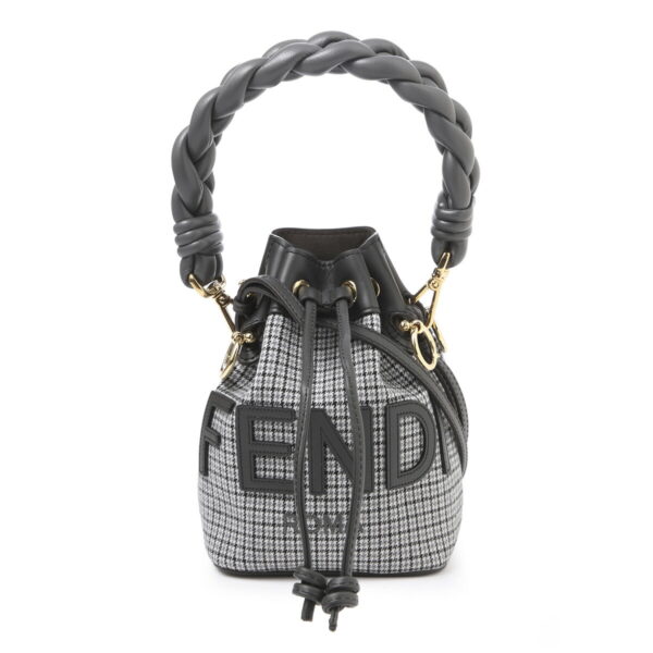 8bs010 almy02 Fendi Mini Mon Tresor Leather Bucket Bag Gray