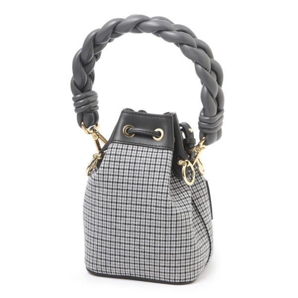 8bs010 almy04 Fendi Mini Mon Tresor Leather Bucket Bag Gray